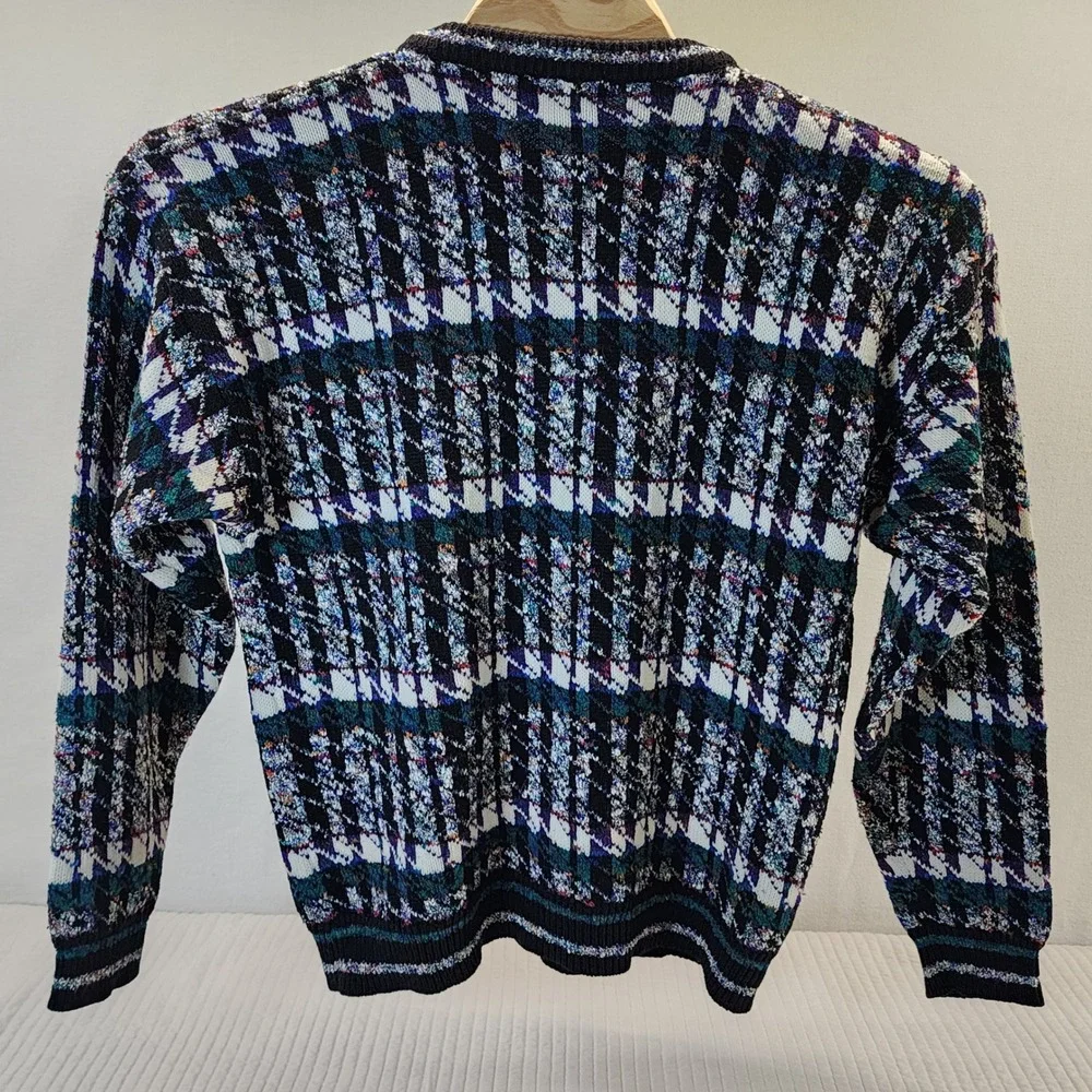 CONCRETE MIX Mens Retro Knit Sweater Long Sleeve Crew Neck Pullover Multicolored